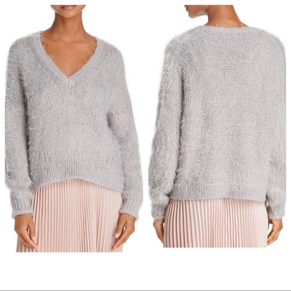 BELTAINE Fuzzy Knit V-Neck Slouch Pullover Sweater
